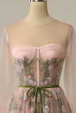 A Line Jewel Light Nude Long Ball Dress with Embroidery