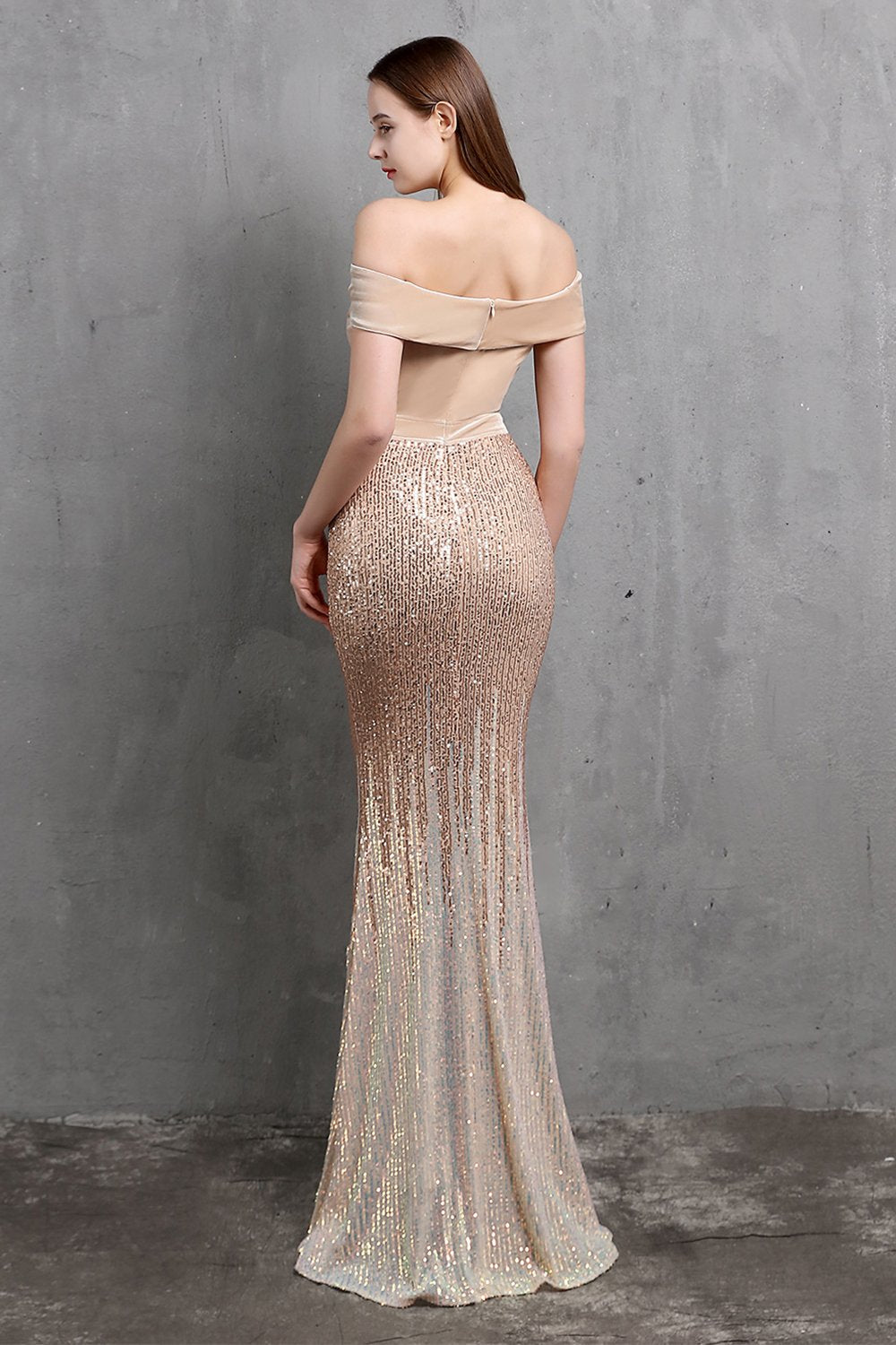Gold Mermaid Sequin Long Ball Dress