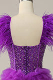 A Line Sweetheart Purple Long Ball Dress with Beading Feathers