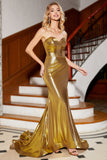 Golden Mermaid Sweetheart Corset Long Ball Dress with Slit