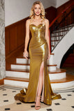 Golden Mermaid Sweetheart Corset Long Ball Dress with Slit