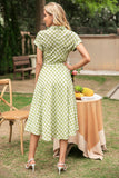 Green V Neck Checkered Summer Dress