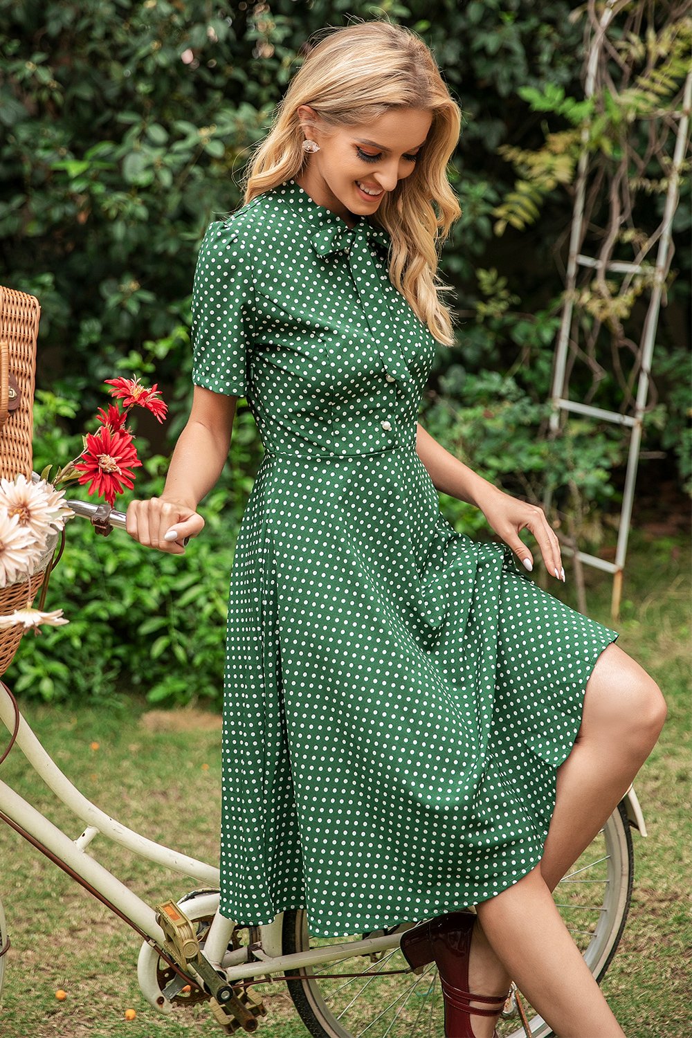 Green Polka Dots Vintage Summer Dress