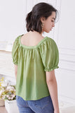 Olive Green Latern Sleeves Blouse