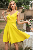 Yellow V Neck Sleeveless 1950s Dress