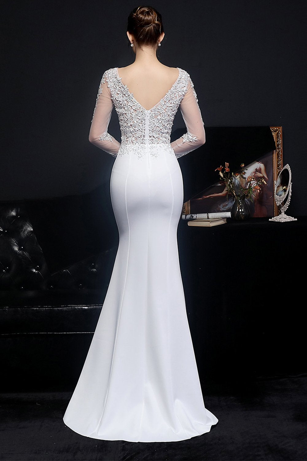 White Applique Mermaid Ball Dress