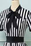 Black Striped Patchwork Vintage 1950s Dress