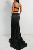 Sexy Black Mermaid Backless Sequin Ball Dress