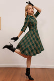 Green Plaid 3/4 Sleeve Dress