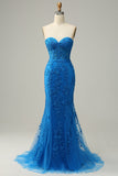 Royal Blue Mermaid Sweetheart Long Ball Dress with Criss Cross Back