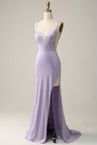 Mermaid Spaghetti Straps Lilac Long Ball Dress with Split Front