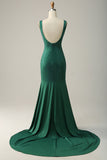 Mermaid V Neck Green Long Ball Dress with Beading