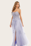 Lavender Tulle Long Ball Dress with Lace