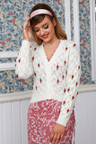 Hook Flower Hollow V-Neck Cardigan