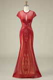 Gorgeous Mermaid Jewel Neck Burgundy Ball Dress with Beading