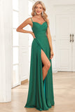 A Line Spaghetti Straps Dark Green Long Bridesmaid Dress