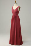 V Neck Open Back Desert Rose Bridesmaid Dress