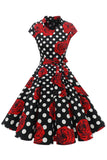Red Polka Dots Floral Vintage Dress
