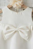 Jewel White Flower Girl Dress with Bowknot