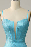 Mermaid Spaghetti Straps Sequins Blue Ball Dress with Beading