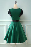 Green 1950s Swing Dress with Lace