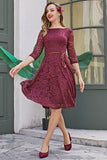 Burgundy Lace Dress with 3/4 Sleeves