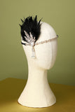 Black Beaded Feather 1920s Flapper Headband