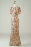Champagne Sequins Long Ball Dress with Slit Back
