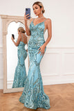 Lake Blue Mermaid Sequin Long Evening Party Dress