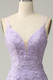 Mermaid Spaghetti Straps Purple Long Ball Dress With Appliques