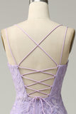 Mermaid Spaghetti Straps Purple Long Ball Dress With Appliques