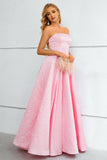 Pink Lace Up A-Line Strapless Ball Dress