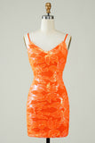 Orange Glitter Tight Homecoming Dress with Backless