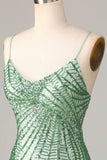 Club Chic Sheath Spaghetti Straps Green Sequins Short Ball Dress with Criss Cross Back