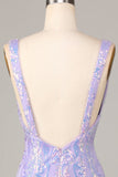 Lost In Your Eyes Bodycon V-Neck Lilac Sequins Short Ball Dress