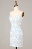 Exquisite Outlook Sheath Spaghetti Straps White Sequins Short Ball Dress