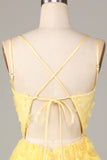 Keep Glowing A Line Spaghetti Straps Yellow Short Ball Dress with Appliques