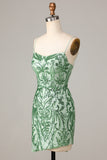 Bodycon Spaghetti Straps Green Sequins Short Ball Dress
