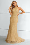 Golden Halter Neck Mermaid Long Ball Dress