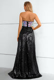 Black Sequined Strapless Long Ball Dress