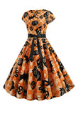 Orange Printed Halloween Vintage 1950s Dress