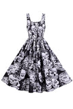 White Halloween Skull Square Neck Vintage Dress