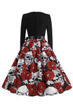 Red Halloween Skull Long Sleeves Vintage Dress