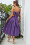 Violet Spaghetti Straps Summer Dress With Bow