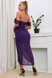 Violet Off The Shoulder Sequined Wedding Guest Dress