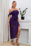 Violet Off The Shoulder Sequined Wedding Guest Dress