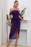 Violet Off The Shoulder Sequined Wedding Guest Dress