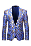 Glitter Blue Jacquard Notched Lapel Prom Blazer