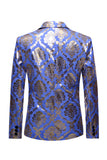 Glitter Blue Jacquard Notched Lapel Prom Blazer