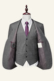 Grey Plaid 3 Piece Notched Lapel Men's Wedding Suits